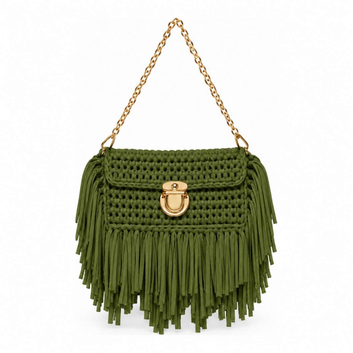 Olive Green Fringe Clutch