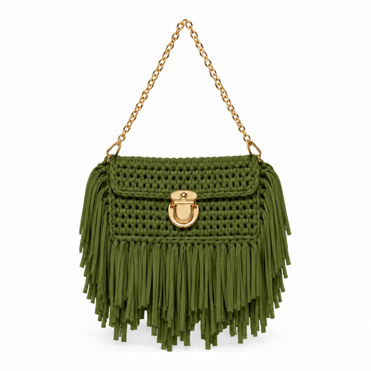 Olive Green Fringe Clutch