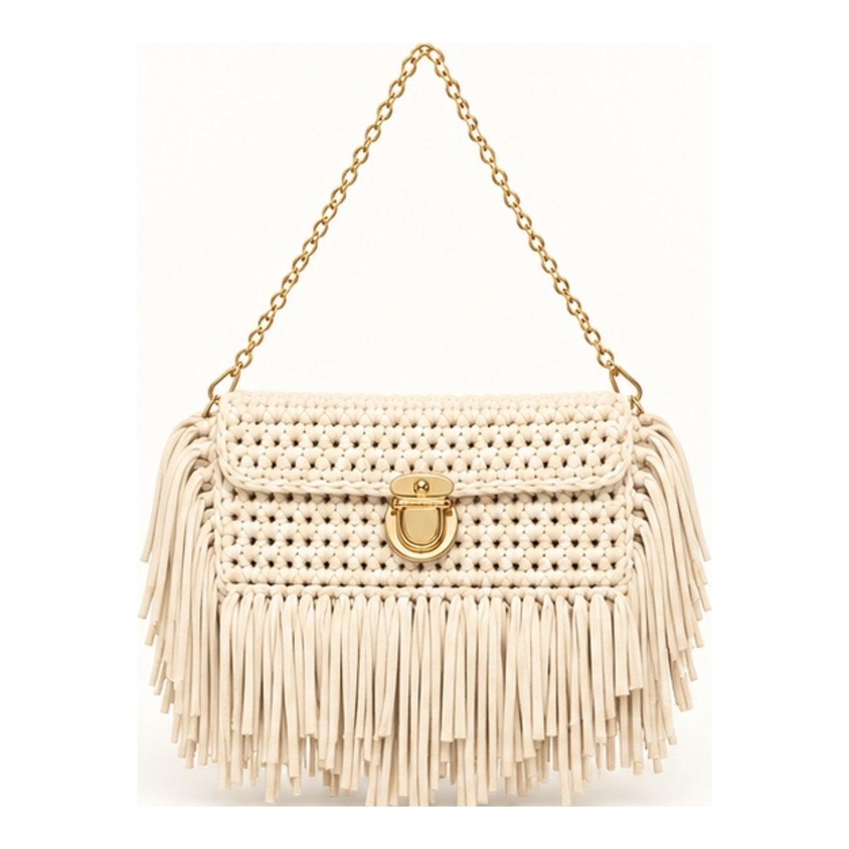 Cream Fringe Clutch