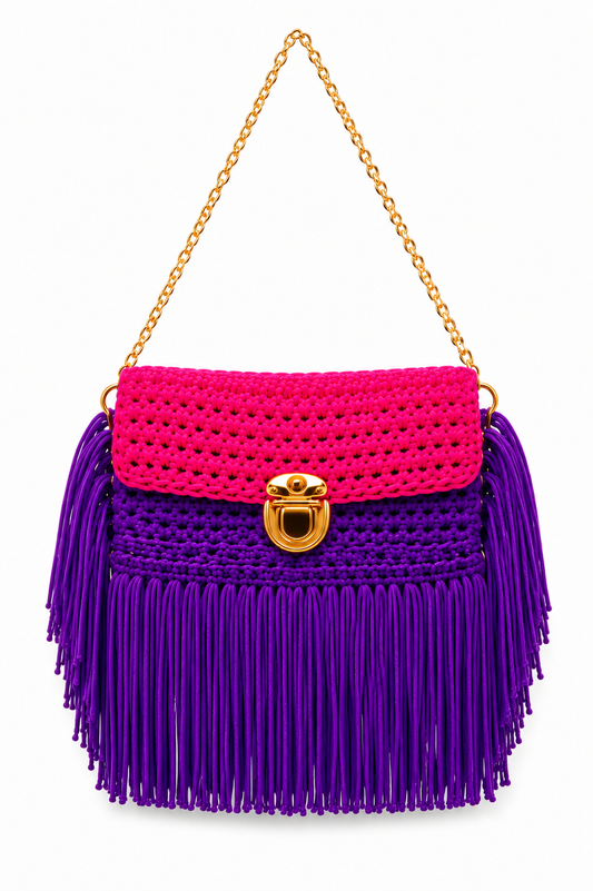 Neon Nights Fringe Bag – Pink & Purple