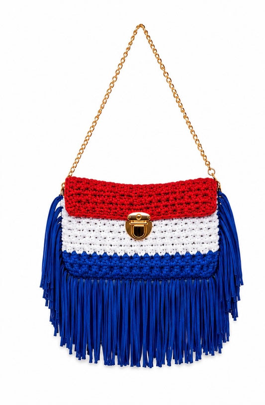 Red, White and Rhythm Fringe Clutch