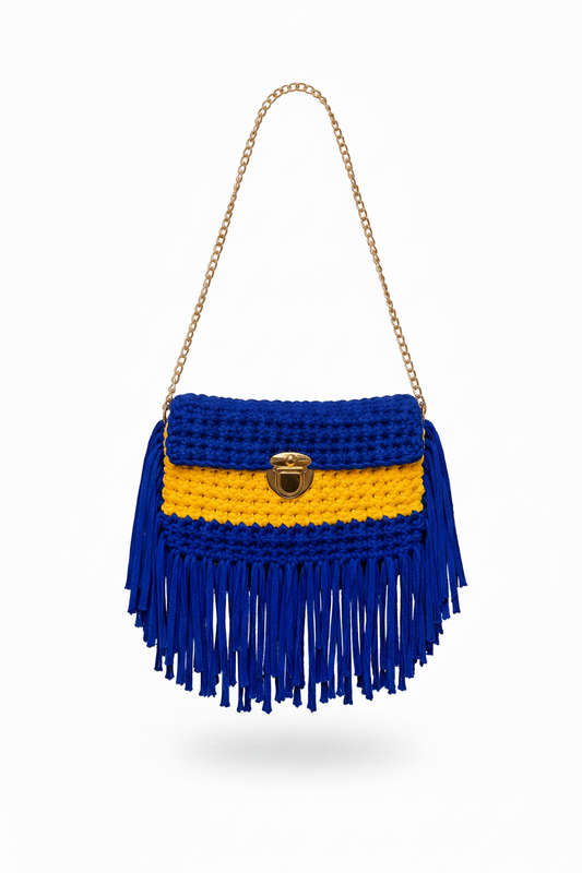 Bajan  Blue Fringe Clutch
